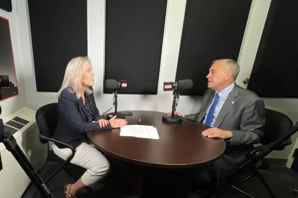 NYS Comptroller DiNapoli and Darcy Wells in podcast studio